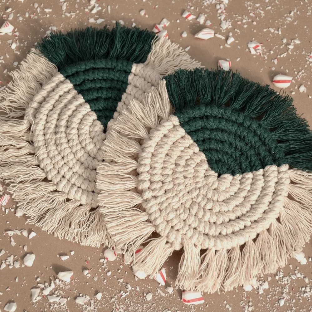 Handmade Dual Toned Macrame Coaster Set